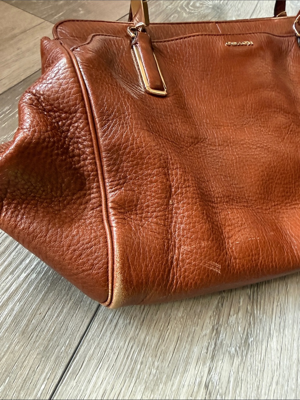 COACH Pebbled Leather Satchel in Chestnut Brown with Gold Hardware - Picture 14 of 16